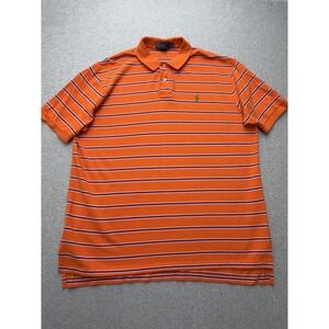 Polo Ralph Lauren Polo Shirt Mens 2XL Orange Blue Striped Short Sleeve Pony Logo